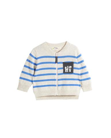 THE BONNIE MOB PICASSO KNIT INTARSIA CARDIGAN BLUE STRIPE PICASSO-KIDS-2477K-191
